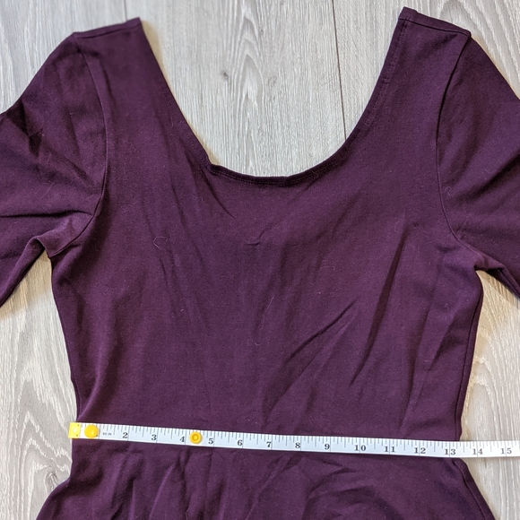 Express 3/4 Sleeve Scoop Back Skater Dress in Eggplant - Picture 4 of 4
